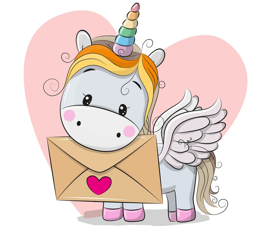 unicorn holding love letter
