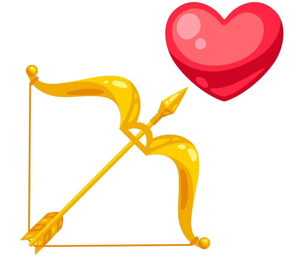 Valentines Day heart with bow and arrow.