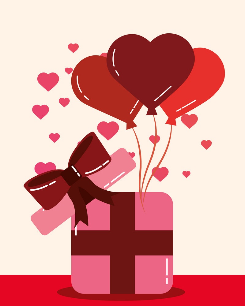 valentines day gift and heart balloons
