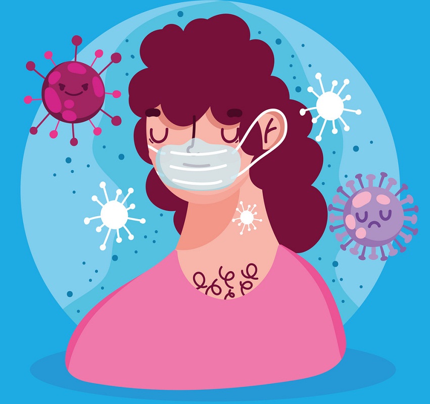 virus covid 19 pandemic, cartoon man with protective mask, coronavirus