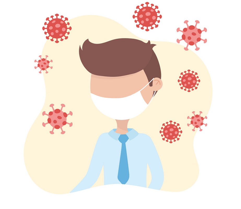Virus Covid-19 quarantine, sick man with protective mask coronavirus symbol