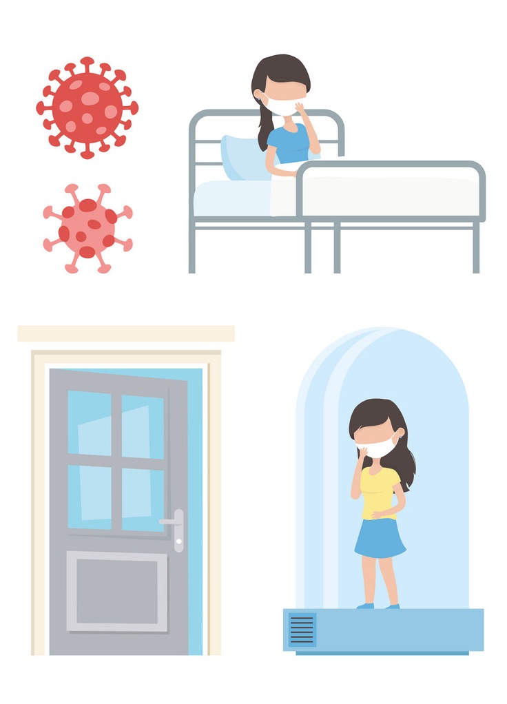 virus covid 19 quarantine, woman in hospital bed and quarantined tube