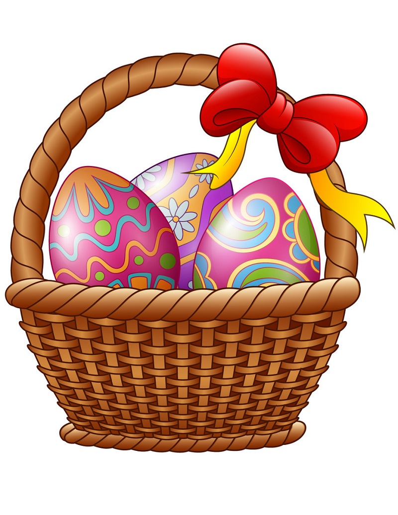 Wicker Basket with Decorated Easter Eggs