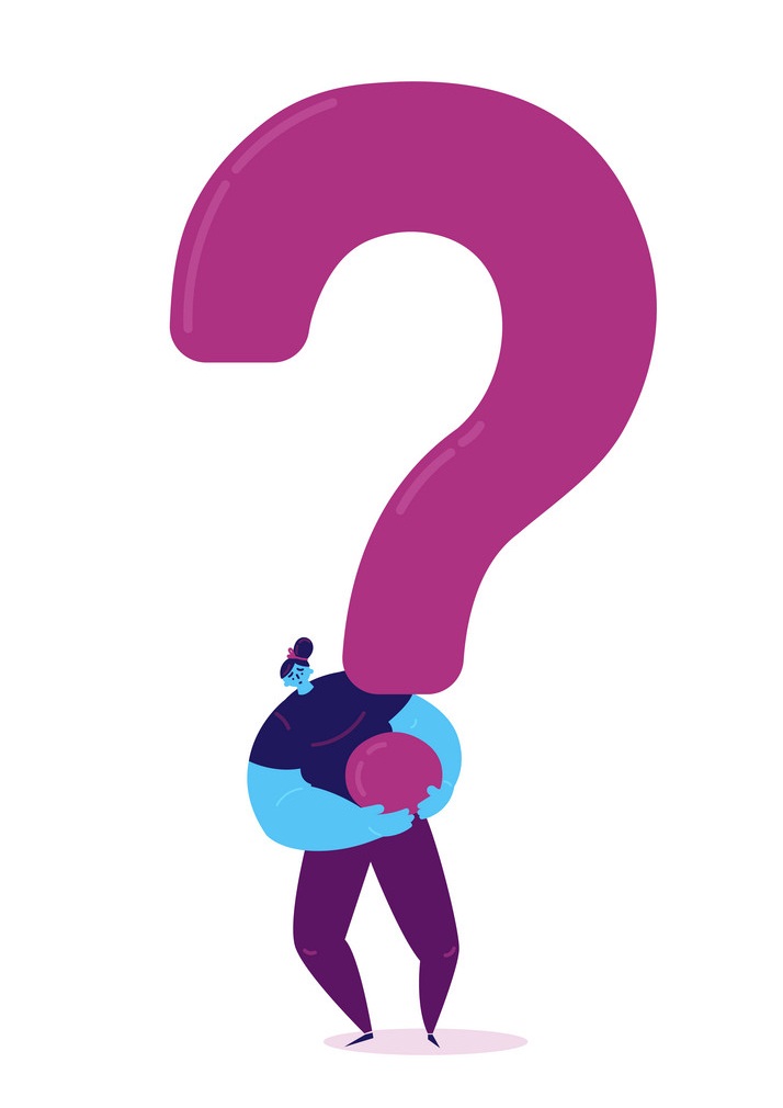 woman carrying a huge question mark