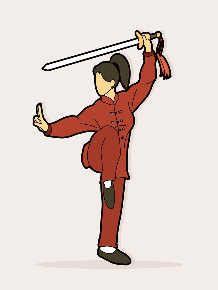 woman with sword in fighting pose