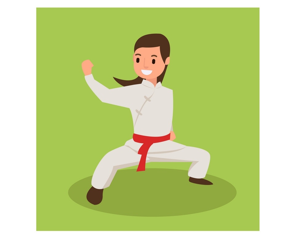 women with karate fight poses