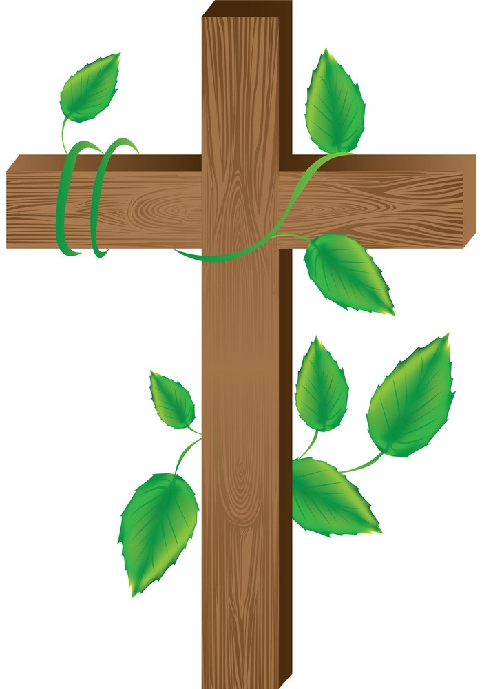 wooden cross with leaves