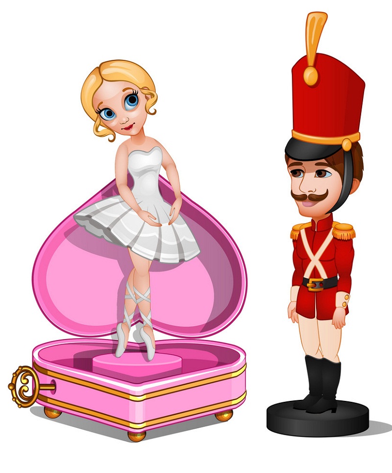 wooden soldier toy and music box with ballerina