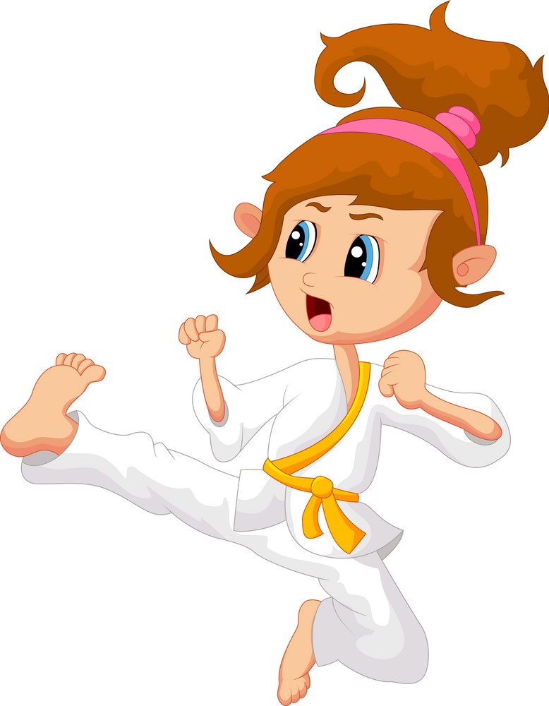 young karate girl fighting pose
