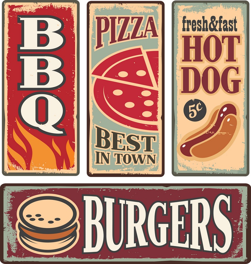 50s diner fast food tin signs