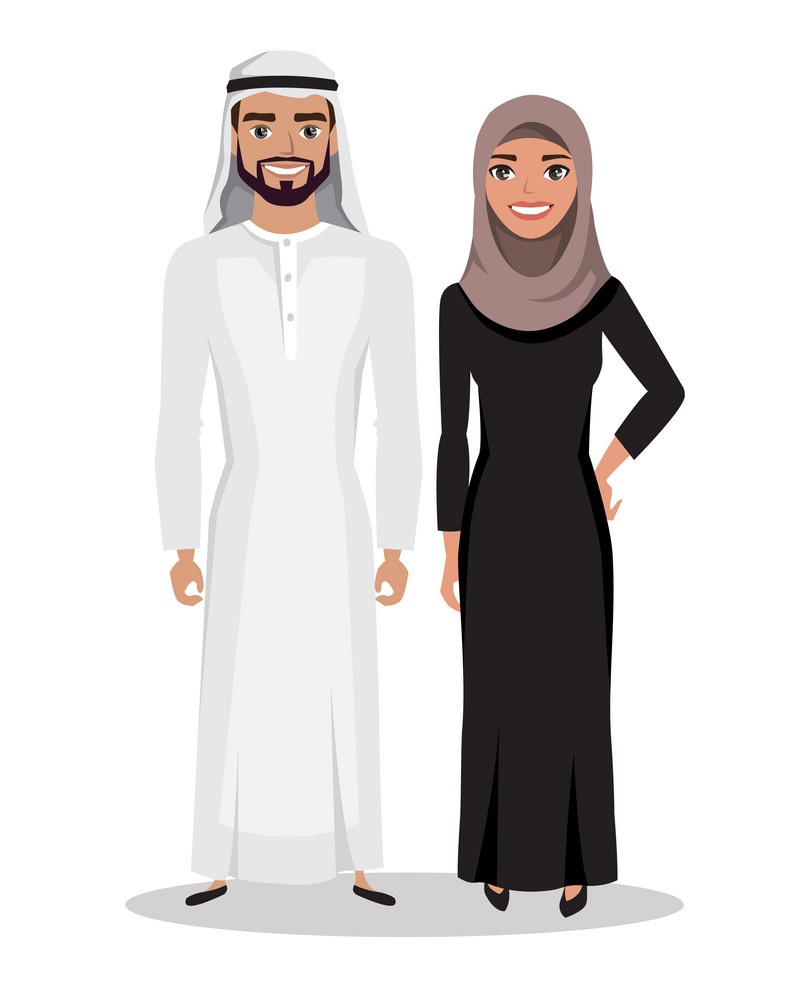 arabic man and woman in traditional thawb