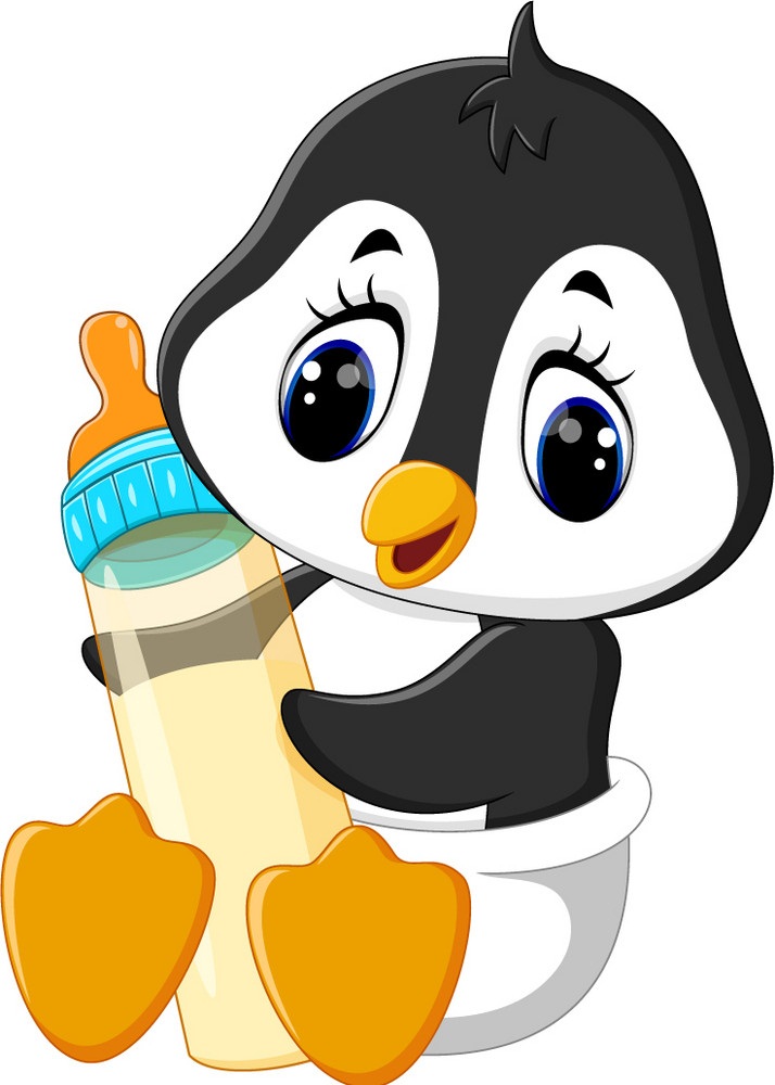 baby penguin with milk bottle