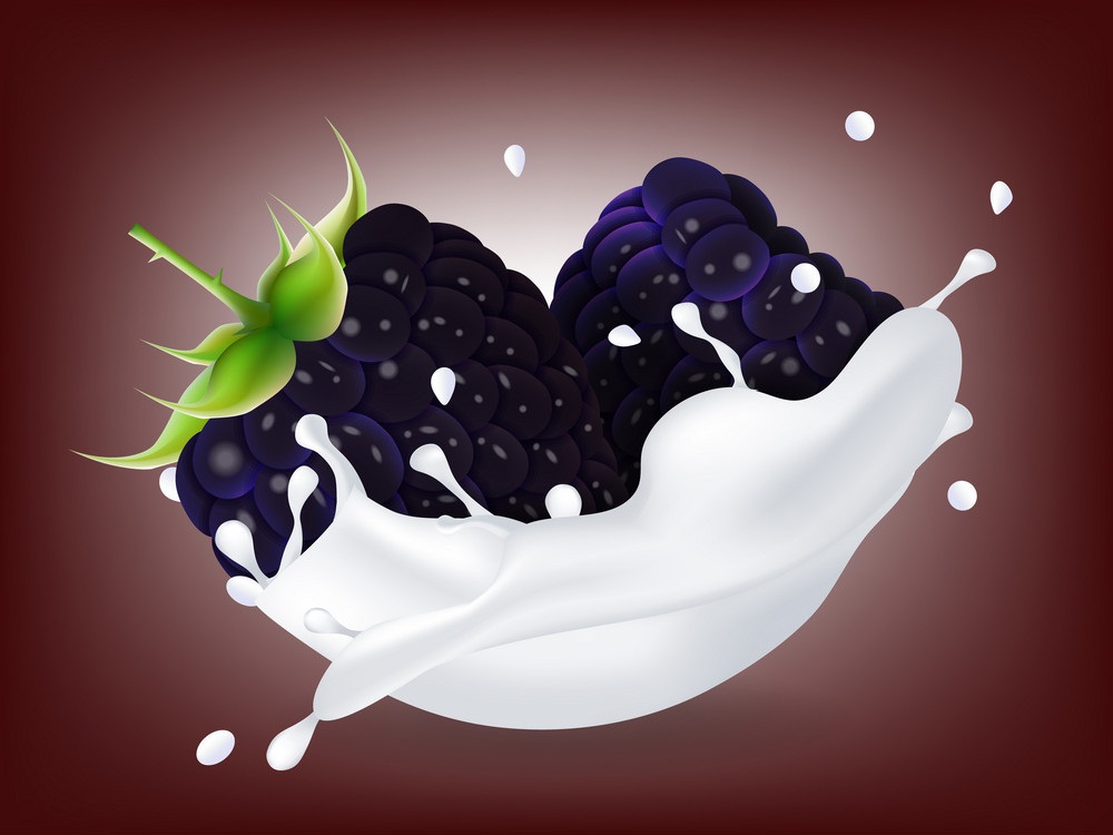 blackberries in milk splash
