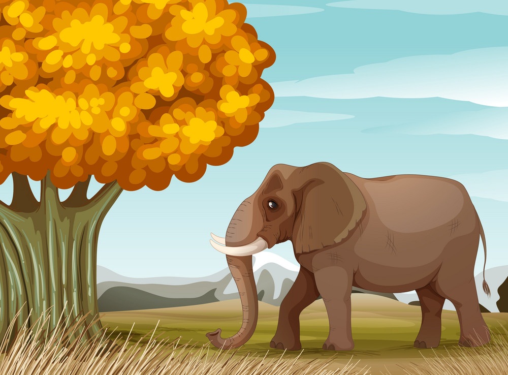 brown elephant near a big tree