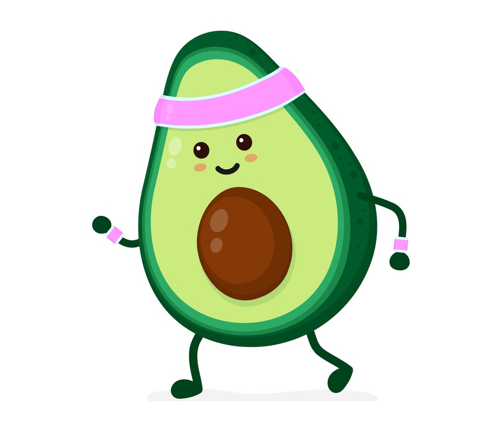 cartoon avocado doing exercise