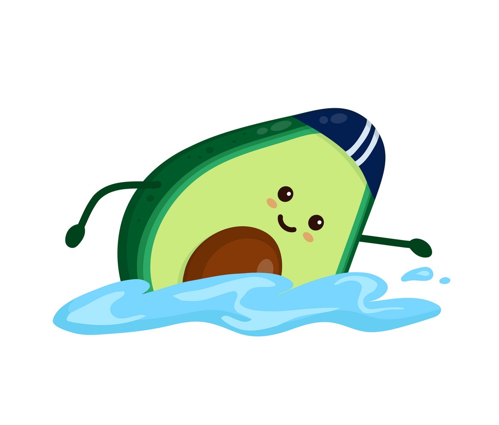 cartoon avocado swimming