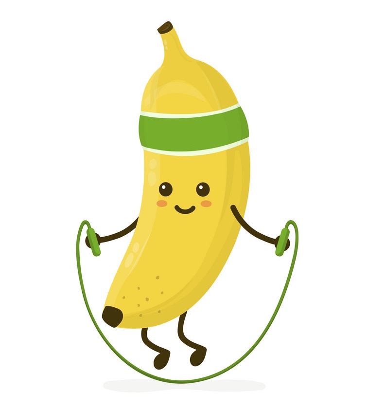 cartoon banana doing exercise