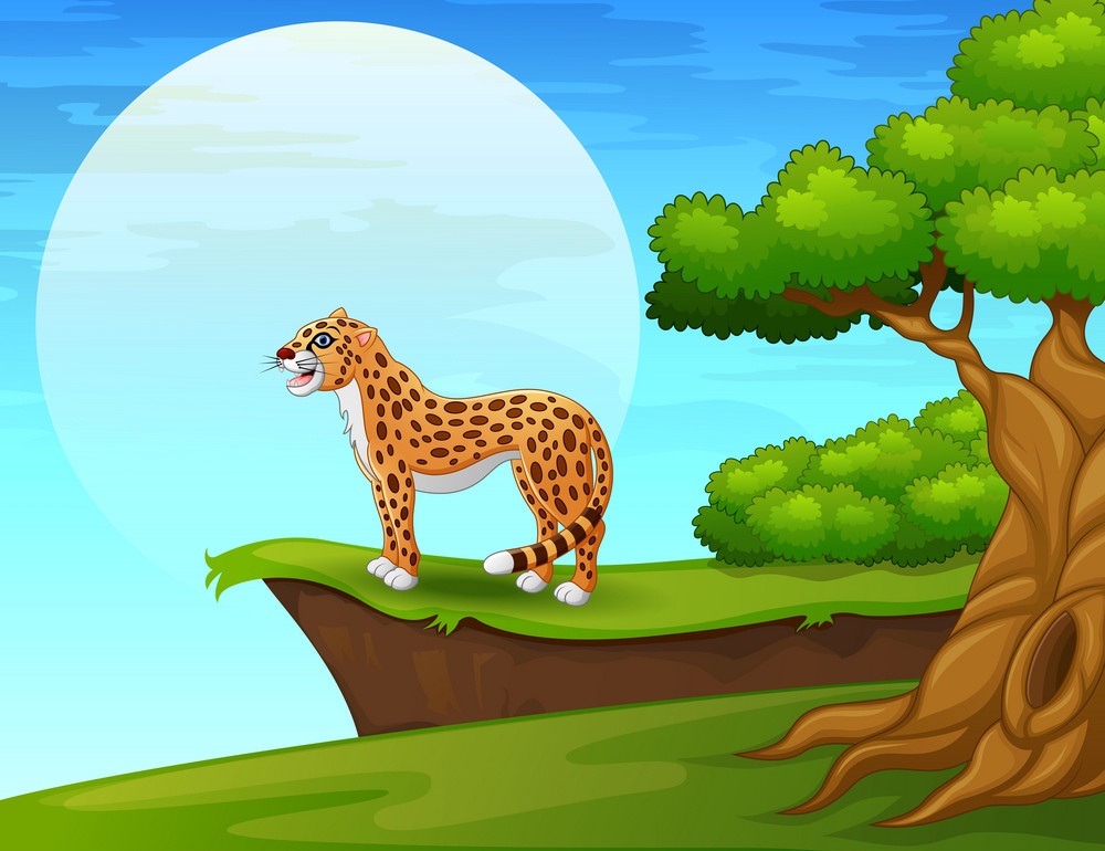 cartoon cheetah near the cliff