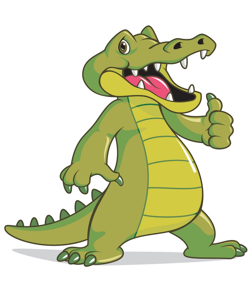 cartoon crocodile standing with thumb up