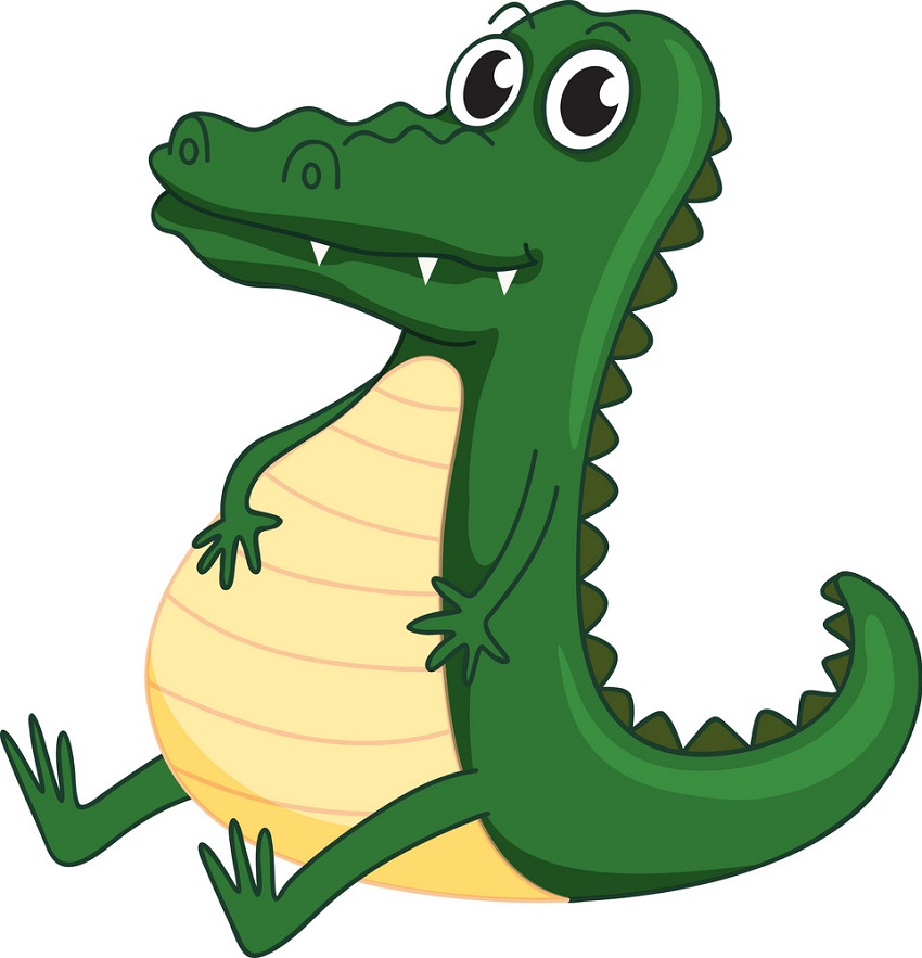cartoon crocodile with full stomach