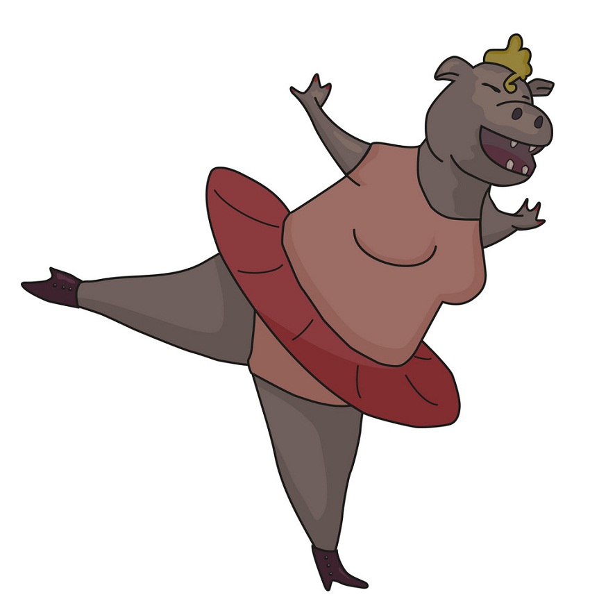 cartoon dancing hippo