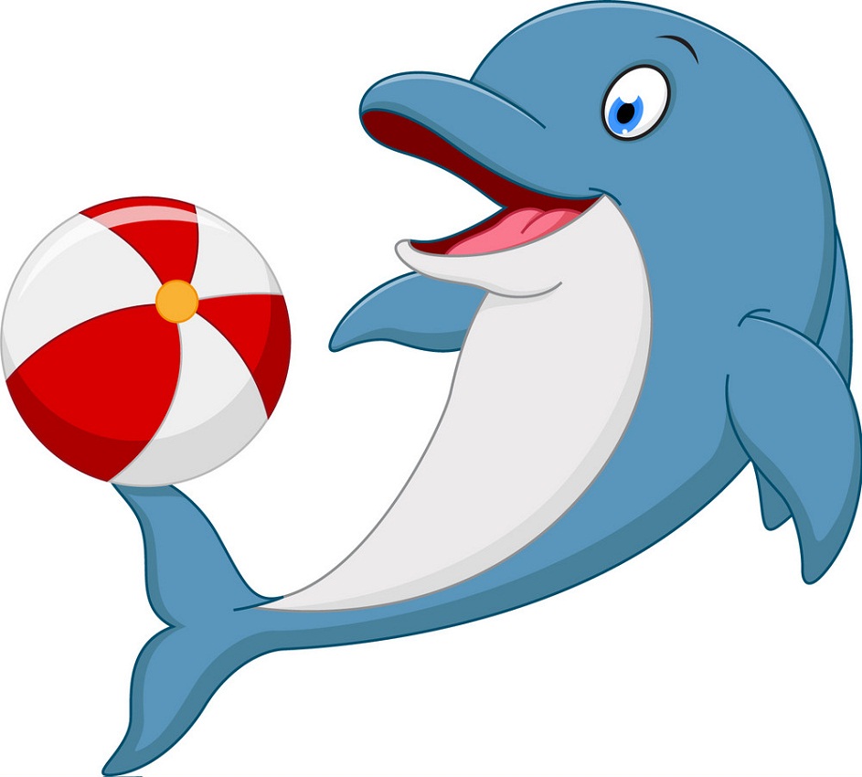 cartoon dolphin playing with a ball
