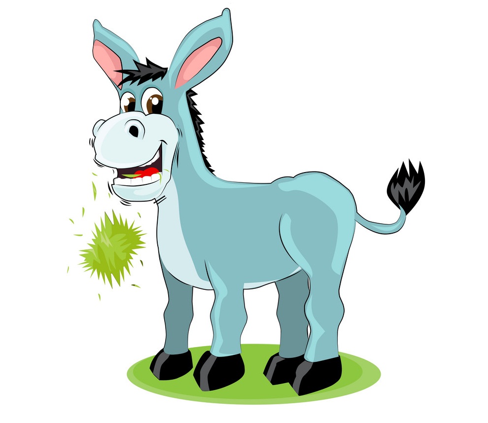 cartoon donkey eating grass