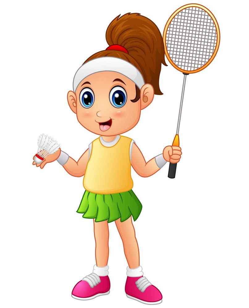 cartoon girl playing badminton