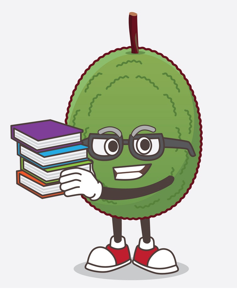 cartoon jackfruit with books