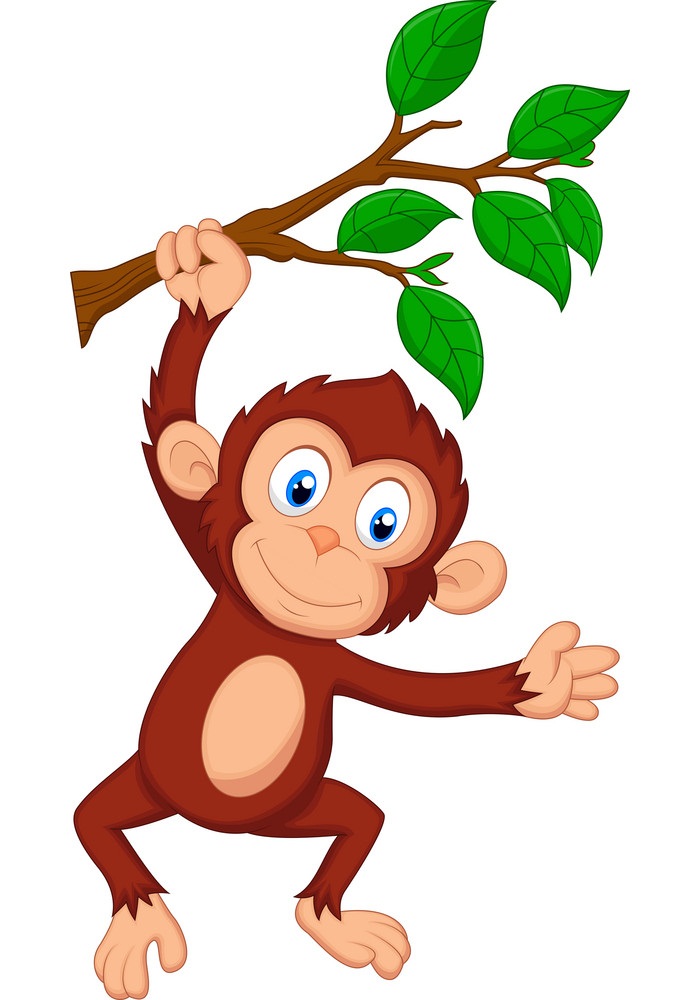 cartoon monkey hanging on a branch
