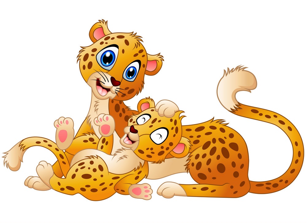 cartoon mother and baby cheetah