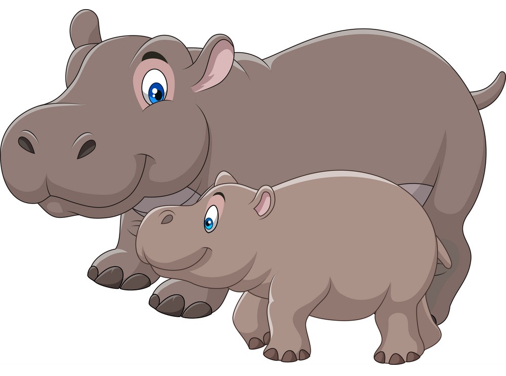 cartoon mother and baby hippo
