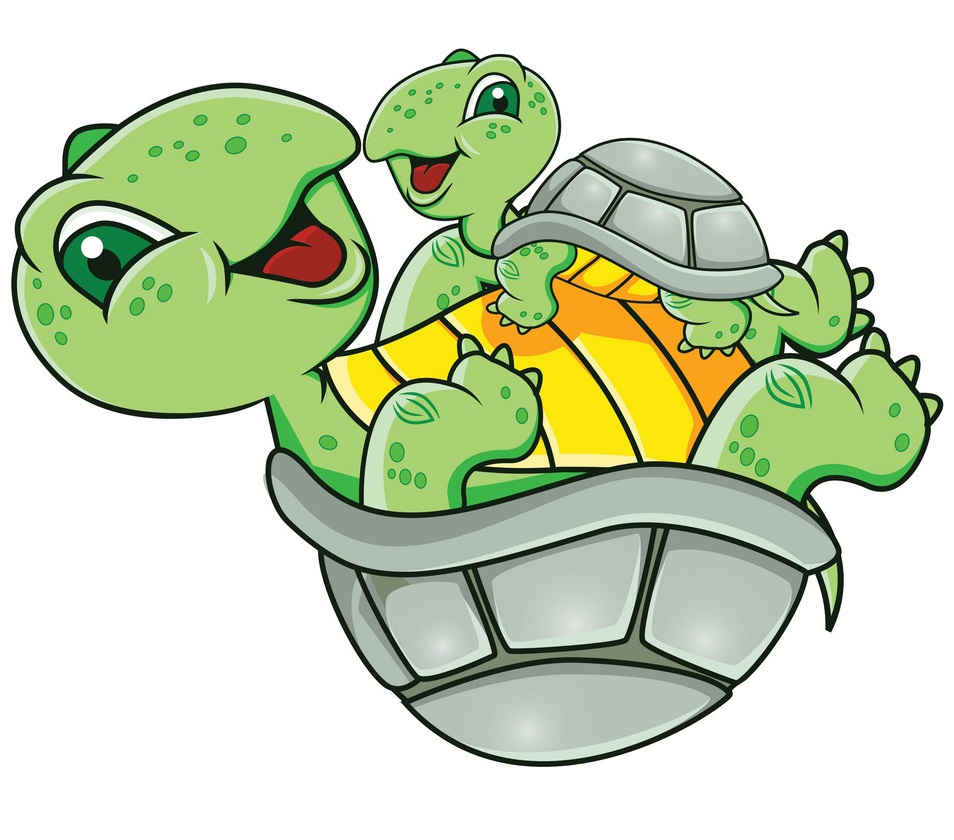 cartoon mother and baby turtle