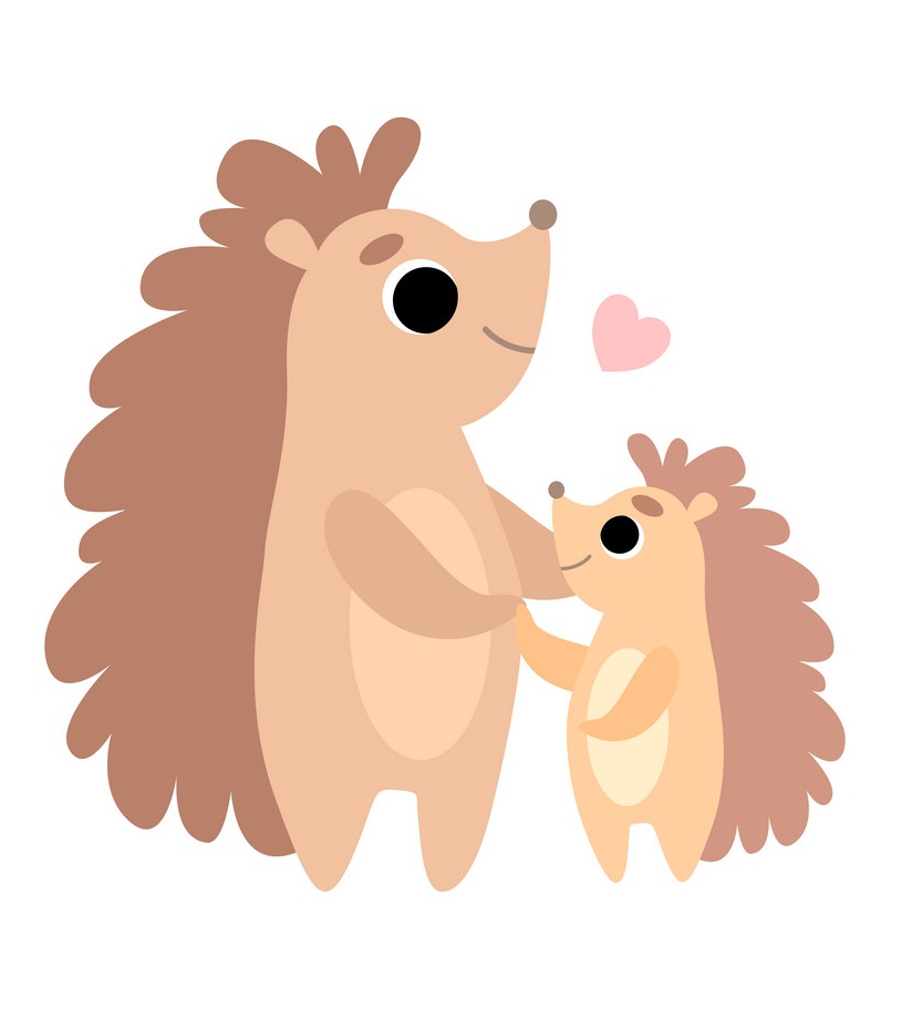 cartoon mother hedgehog and baby