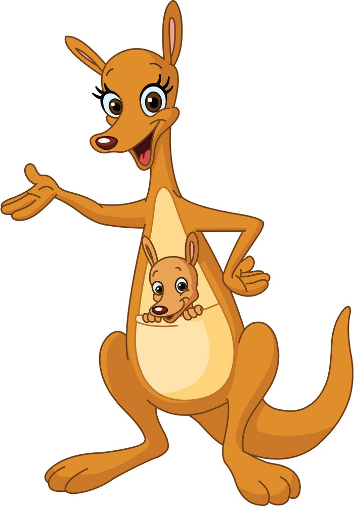 cartoon mother kangaroo and baby