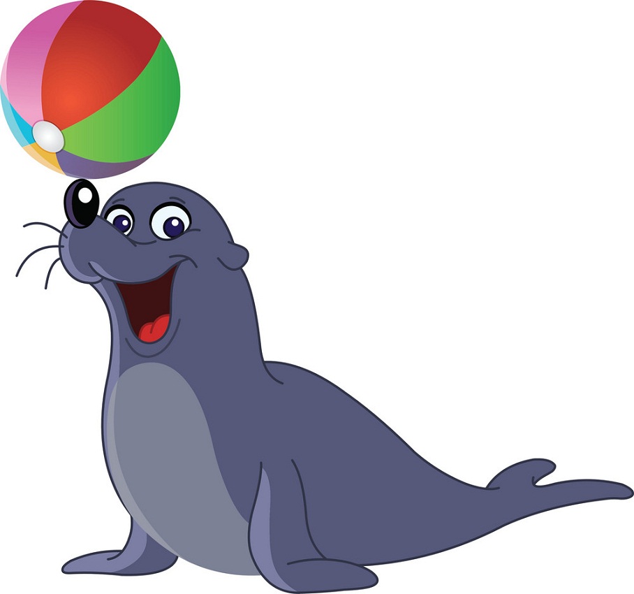 cartoon seal playing with a ball