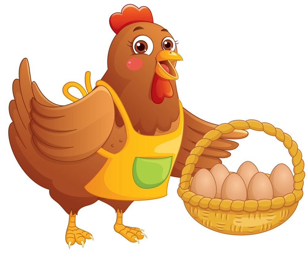 chicken and basket of eggs