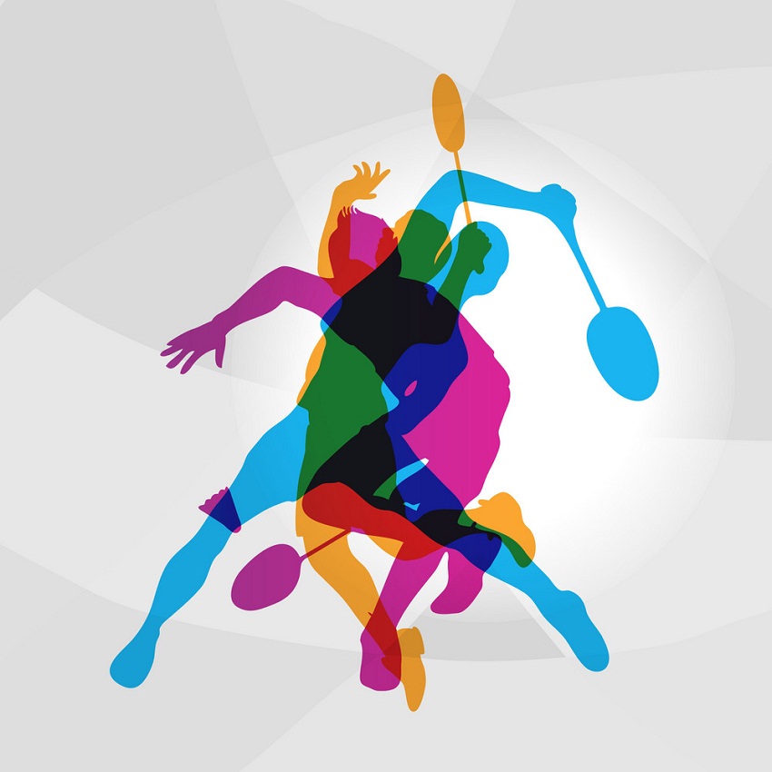 colorful badminton players logo
