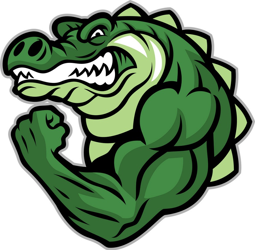 crocodile with muscle arm mascot