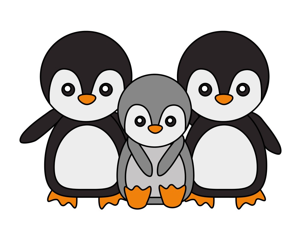 cute penguins family
