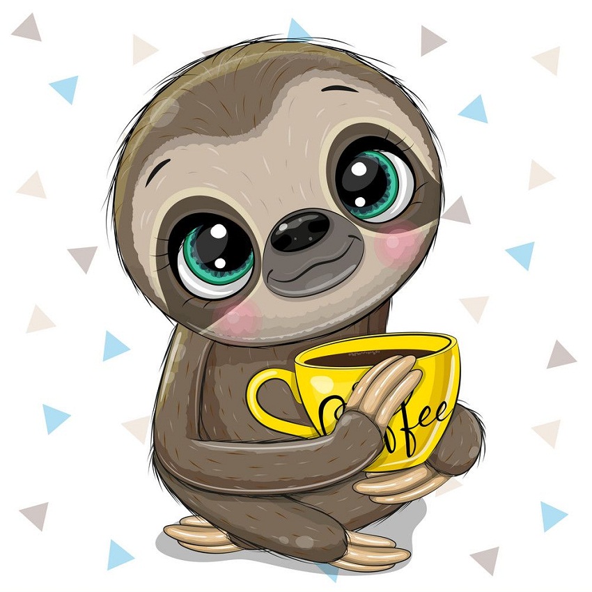 cute sloth with a cup of coffee