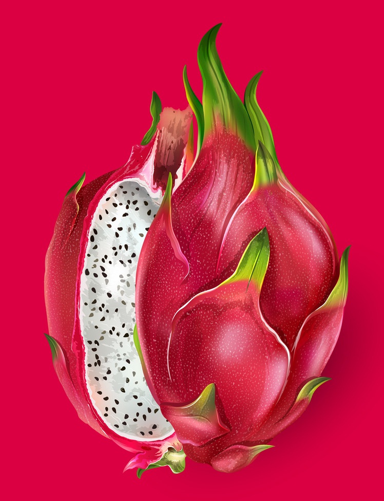 dragon fruit on red background