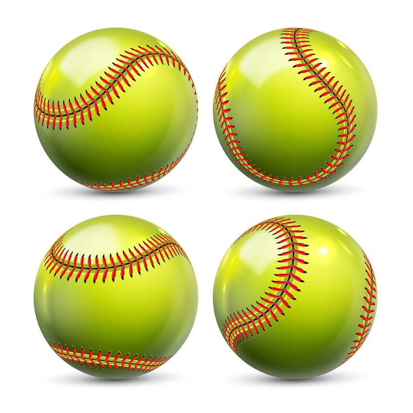 four realistic softball balls