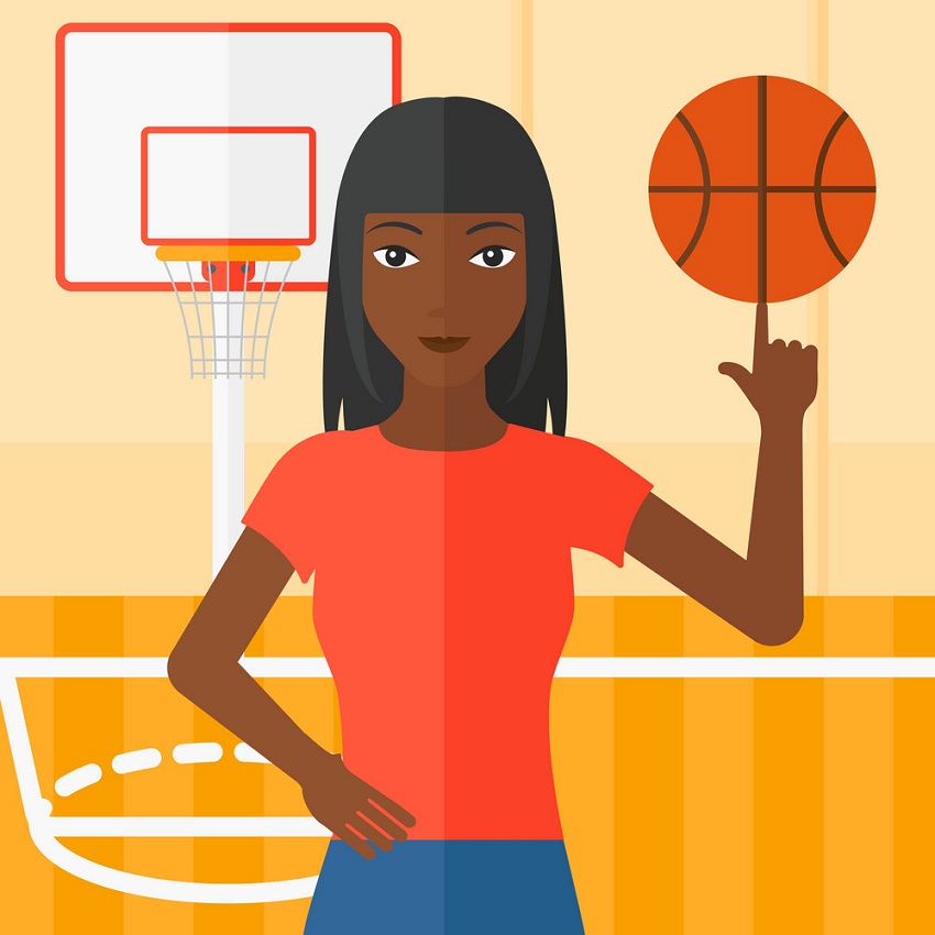 girl basketball player spinning ball