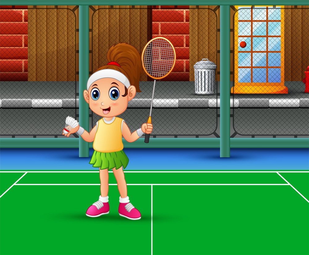 girl playing badminton at court