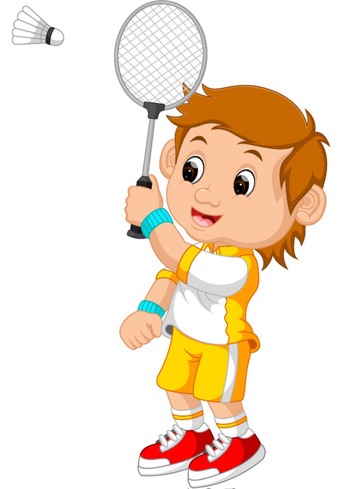 happy boy playing badminton