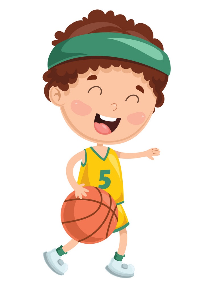 happy boy playing basketball