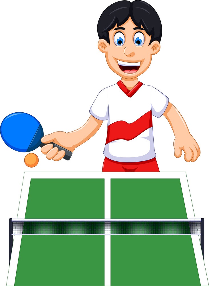 happy boy playing table tennis