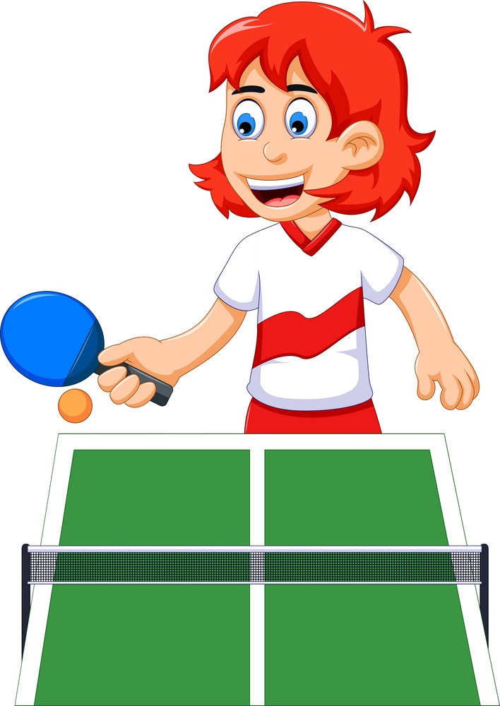 happy girl playing table tennis