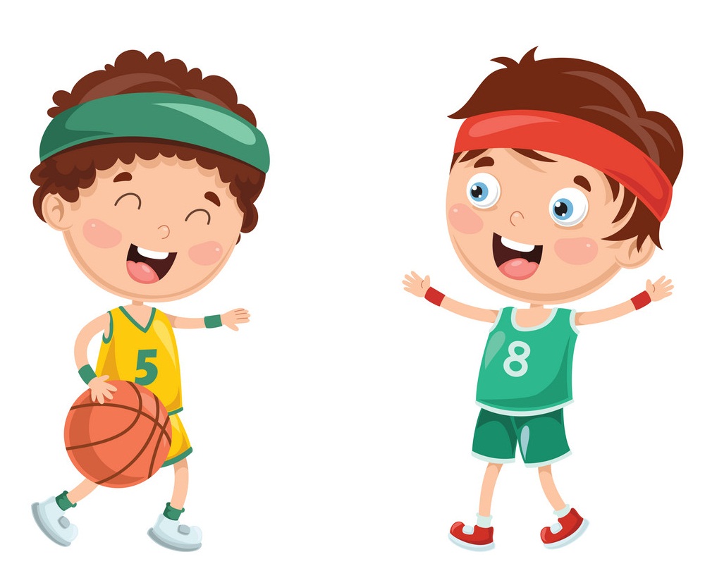 happy kids playing basketball